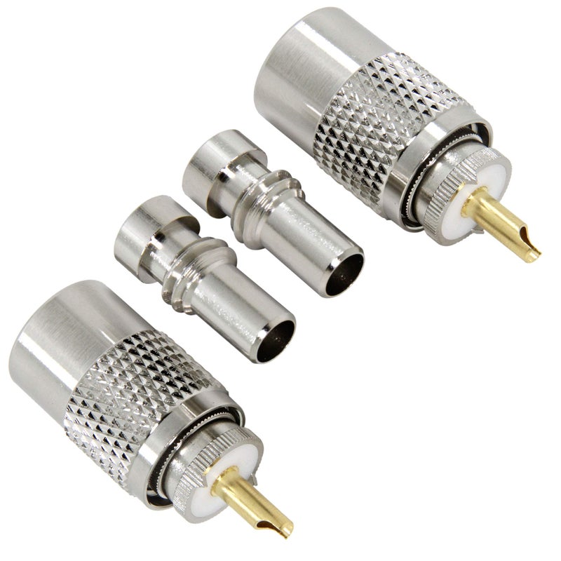 RFAdapter PL 259 Connectors, 2-Pack PL-259 UHF Male Solder Connector Plug with Reducer, Teflon Material 50ohm for RG59, RG8, RG8x, LMR-400, RG-213 Coaxial Cable Compatiable with Ham Radio Antenna - Image 1